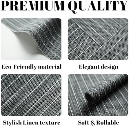 Placemats Set of 6 Vinyl/Plastic Woven Place Mats for Kitchen Table Indoor/Outdoor Washable Placemat Wipeable Dining Table Mats (Black Stripes,6)