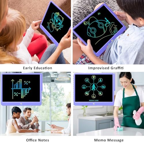 FLUESTON LCD Writing Tablet, Doodle Board Toys Gifts for 3-8 Year Old Girls Boys, 12 Inch Colorful Electronic Board Drawing Pad for Kids, Christmas Gifts for Toddler Educational Learning Travel,Purple