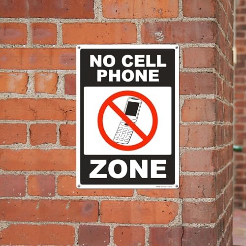 Brimar No Cell Phone Zone Sign, 10" X 14" Plastic, Bold Text & Symbol