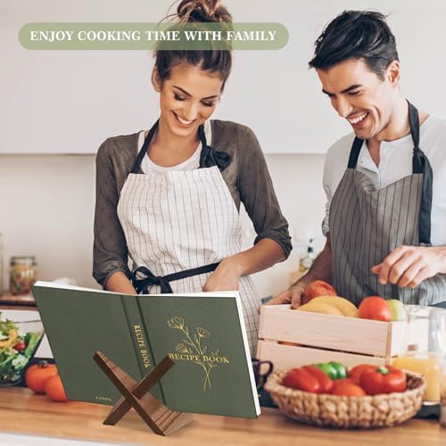 Lanpn Blank Recipe Book Cookbook to Write in Your Own Recipes, Waterproof A5 Empty Cooking Journal for 70 Recipes, Leather Cover Recipe Notebook with Stickers to Organize Your Family Recipes, Green