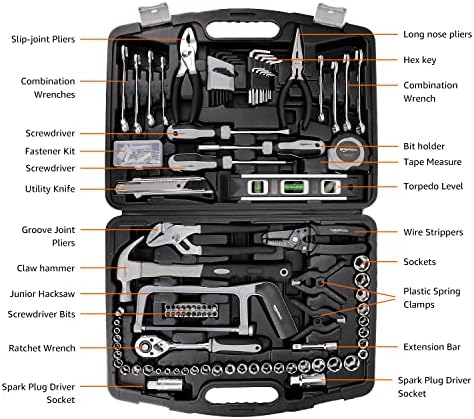 Amazon Basics General Household Hand Tool Set with Storage Case, Portable Tool Kit for Home Maintenance and Everyday Repairs, 173-Piece (Pack of 2)