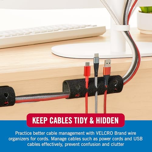 VELCRO Brand Cord Organizer, 5 Cable Slots, Wire Management, Black, 2 Pk