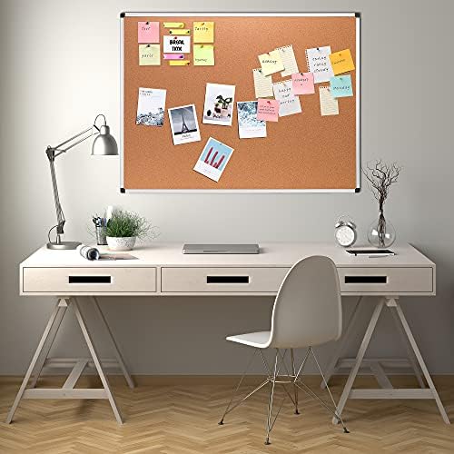 Amazon Basics Rectangular Bulletin Board, Cork Board for Wall, Vision Board for Classroom and Office, Aluminum Frame, 35" x 47", Brown