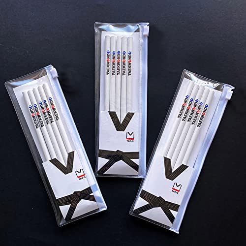 TAE-S Taekwondo Pencils HB Wood Pencils with White Clear PVC Pencil Case - Perfect for Drawing, Sketching, Writing, Art - Gift Idea for Martial Arts Students 1 Pack of 5 Pencils
