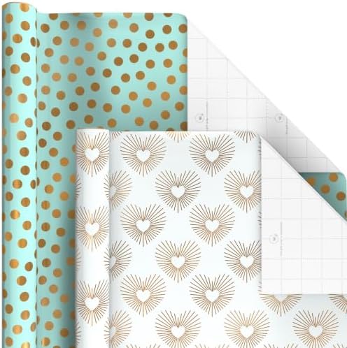 Hallmark Wrapping Paper Rolls, 6 Rolls (Hearts, Dots, Flowers, Stripes)