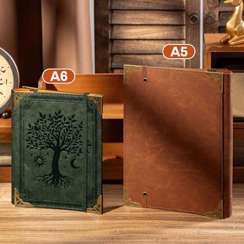 Ovesmusl PU Leather A6 Binder 6 Ring Mini Journal Cover Binder 5.5”x7.5”