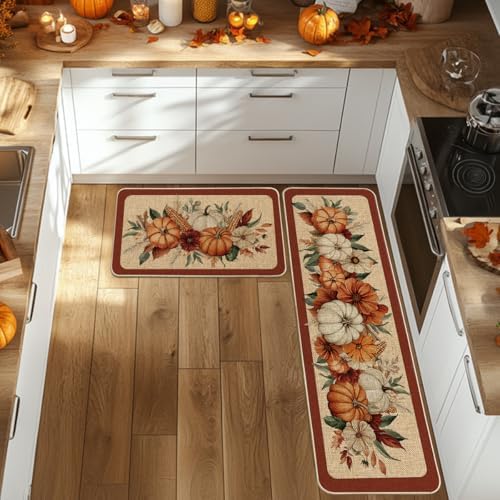 Artoid Mode Corn Flower Pumpkin Fall Kitchen Mats Set of 2-17x29+17x59