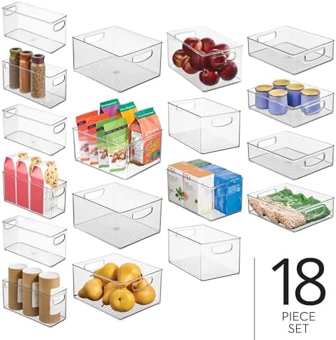 iDesign Stackable Plastic Handle Bin Storage Organizers, 18 Pack, Clear