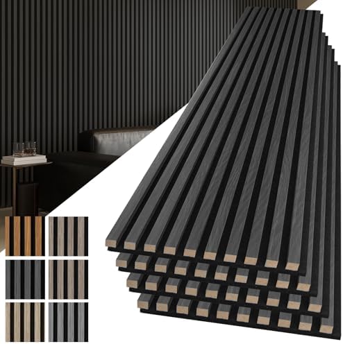 Art3d 3D Fluted Soundproof Wood Textured Slat Wall Panel, 4-Pack, Blackwood