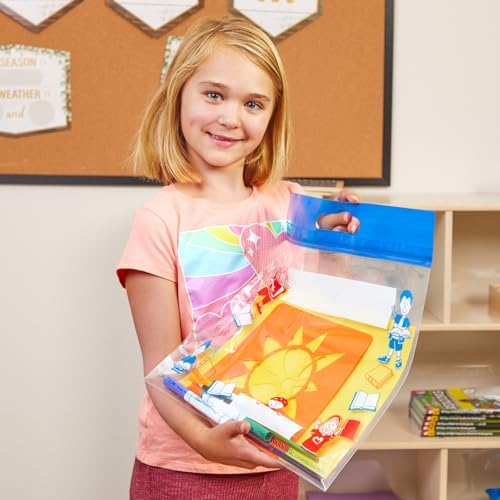Really Good Stuff Press and Seal Storage Bags, Set of 12, 15" L x 14.5" W | Extra Large Thick Plastic, Classroom Book Bags For Kids, Reading Pouch, Toy Buddy