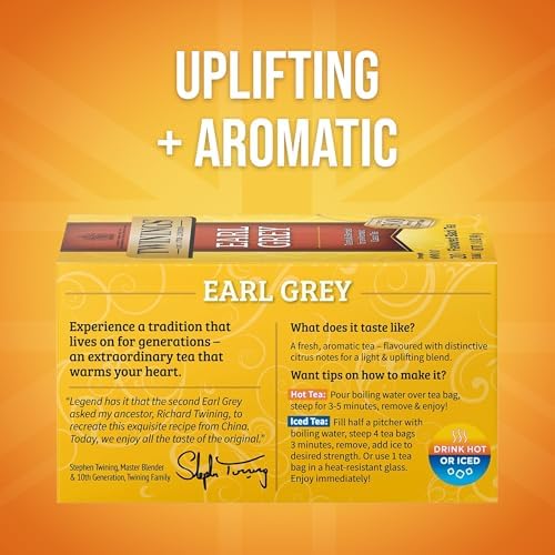 Twinings Earl Grey Black Bergamot Caffeinated Tea Bags, 20 CT Box (6 Pack)