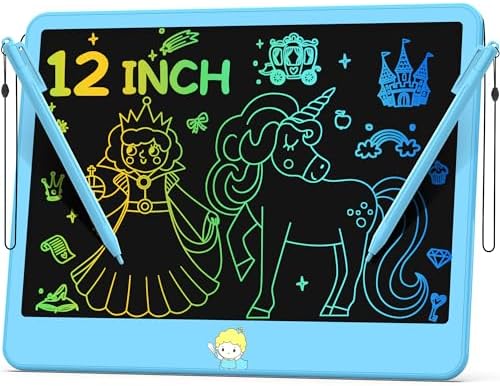 Hockvill LCD Writing Tablet for Kids 12 Inch, Toys for Boys Girls Drawing Pad for 3 4 5 6 7 Year Old Kids Toys, Toddler Erasable Doodle Board Travel Essentials, Christmas Birthday Gift for Kids - Blue
