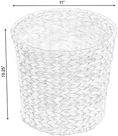 Natural Water Hyacinth Round Waste Basket - for Bathrooms, Bedrooms, or Offices