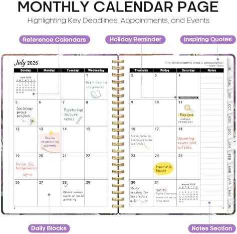 Planner 2026-2027, Jul 2026-Jun 2027 Academic Monthly & Weekly Planner | 6.3" x 8.5" Hardcover Calendar Planner for Women, Spiral Organizer with tabs, School Office Home Supplies, Wisteria Lane