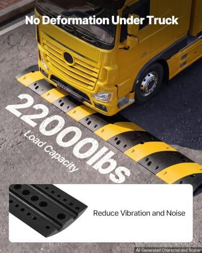 VEVOR 40 in Rubber Speed Bump, 2 Pack, 2 Channel Heavy Duty Traffic Speed Hump, 22000 lbs/Axle Load Capacity, Cable Protector Ramp with Expansion Screws, for Asphalt Concrete Gravel Driveway and Road