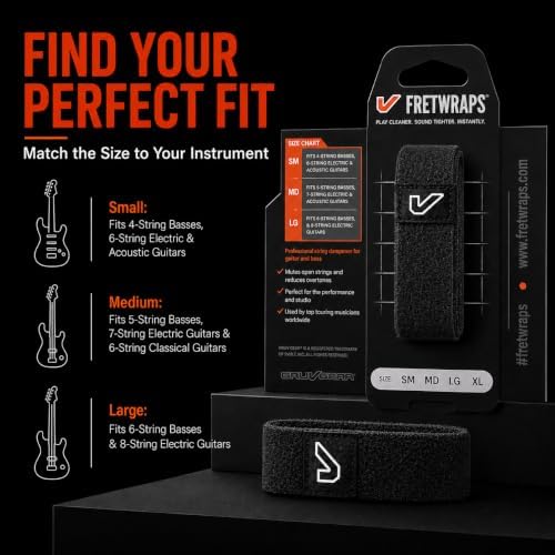 Gruv Gear Fret Wrap & Guitar Mute, Fretwrap for Acoustic, Electric & Bass | String Dampener Recording, Tapping & Practice Accessory (1 Pack, Small Ebony, Fits 4 String Bass, 6 String Guitar)