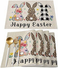 Artwork Store Happy Easter Placemats Set of 4,Cotton Linen Heat Resistant Table Mats Washable Cute Easter Bunny Florals Flowers Rabbit Placemat for Holiday Banquet Party Dining Kitchen Table Decor