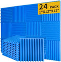 Blue Acoustic Panels 24 Pack 1 x 12x 12 Inches Sound Proof Foam for Wall Soundproof Noise Cancelling Wedge Studio Foam Panels Sound Absorbing High Density