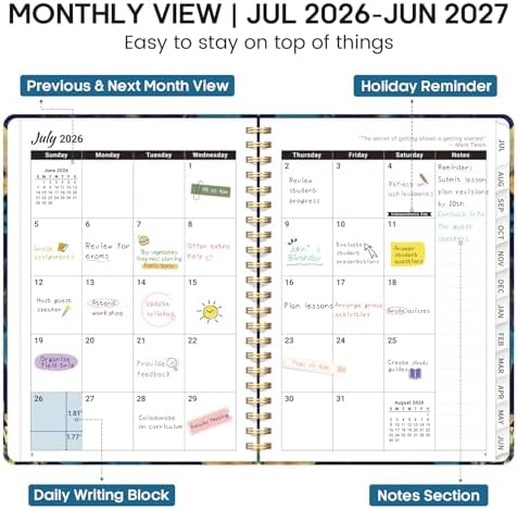 Planner 2026-2027, Weekly & Monthly Academic Calendar, Jul 2026 – Jun 2027