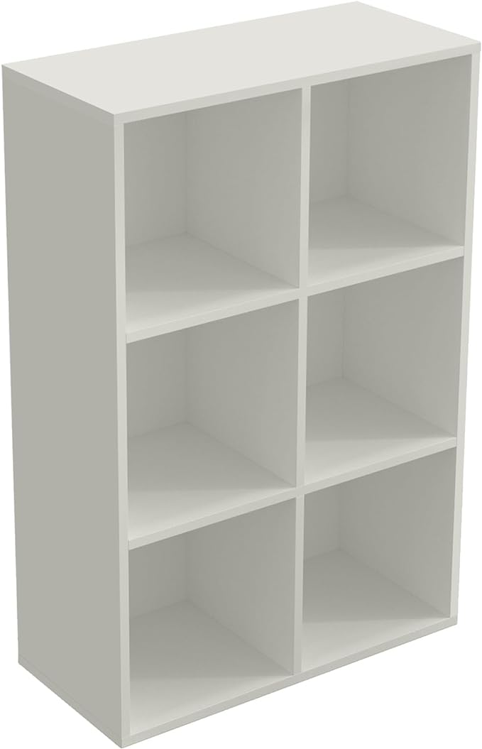 6-Cube Storage Shelf Bookcase, Warm White | Wooden 3-Tier Open Bookshelf, Fits 11×11" Bins, Vertical or Horizontal Use, Full Back Panels, For Home Office