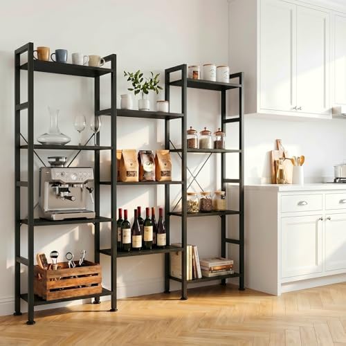 Triple Bookshelf, Free Standing Bookcase with Open Storage Shelves