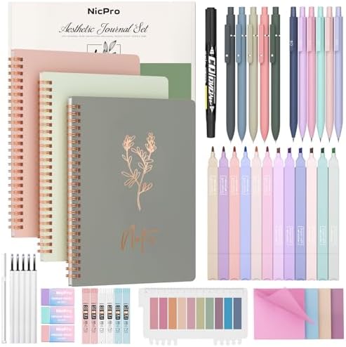 Nicpro 50PCS Cute Spiral Notebook Stationary Set For Women