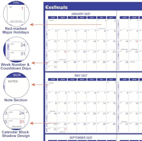 2027 Wall Calendar 32" x 48" Wet & Dry Erase 12 Months Calendar for Wall