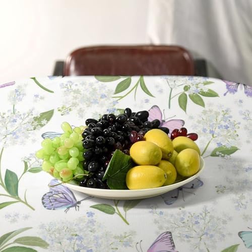 Butterfly Floral Tablecloth, Spring Summer Watercolor Flowers Plants Leaves Print Table Cover for Party Picnic Dinner Decor 55x55in