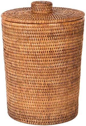 Kouboo La Jolla Rattan Waste Basket with Lid, Large Honey Brown Insert