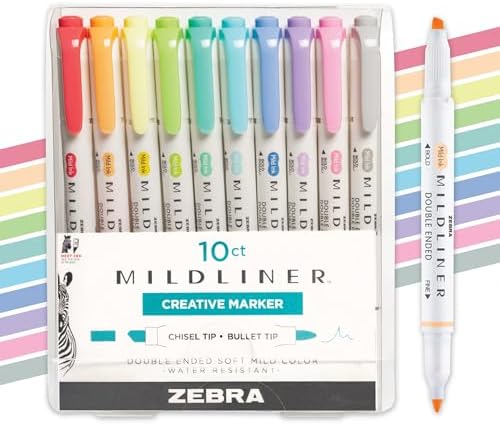 Zebra Pen MILDLINER Highlighter, Fluorescent and Cool, Dual Tip, 10-Pack