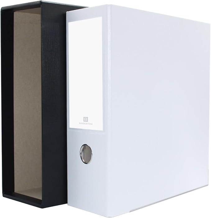 3-Ring Premium Binder & Slip Case - White, by Bindertek | 4" Spine Width, 675 Sheet Capacity, 3" D-Rings, Linen-Textured Covers, Steel Reinforced Edges