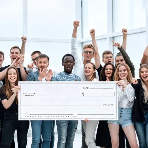 Penitue Big Checks, Oversized Fake Large Check Award with Tape for Presentations |33x14x0.16in Collapsible Reusable Giant Checks Out Award for Celebration Activity Supplies