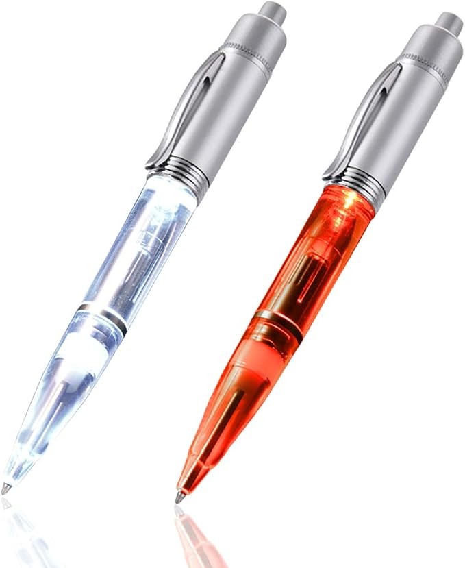 Penyeah Pen Light - LED Pen with Light, Light Up Penlight for Night Writing Ballpoint Pen for Night Writer - Replacement ink refills and batteries Included-2 PK -(1White+1Red)