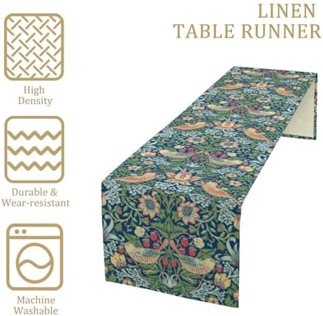William Morris Floral Table Runner, Vintage Green Flowers Botanical Printed Table Runner for Home Kitchen Dining Table Decoration,13x90 Inch
