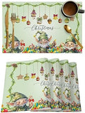 Merry Christmas Placemats Set of 6, Green Christmas Gnome Elf Heat Resistant Washable Table Place Mats Xmas Balls Cotton Table Linens Party Holiday Decor for Kitchen Dining Outdoor Indoor