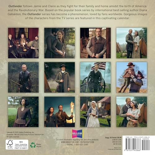 Outlander 2026 Mini Wall Calendar, TV Series Romance & Historical Drama, 7" x 7"