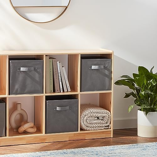 Amazon Basics Collapsible Fabric Storage Cubes Organizer with Handles, Sturdy, Foldable, Space-Saving, 10.5"x10.5"x11", Gray, 6-Pack