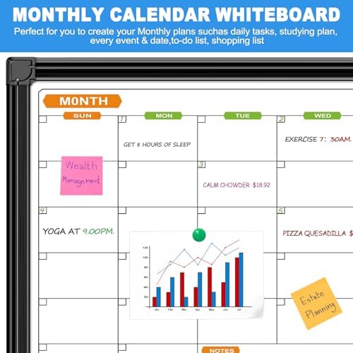 2 Month Magnetic Dry Erase Calendar Whiteboard Combo, 72" x 40"