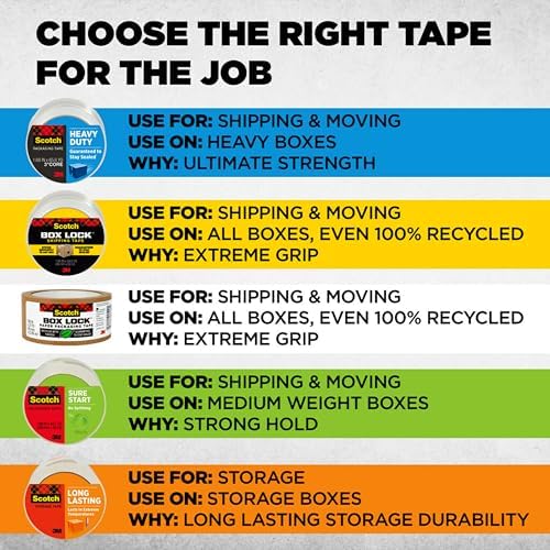Scotch Box Lock Packing Tape, Clear, 1.88 in. x 22.2 yd., 6 Rolls