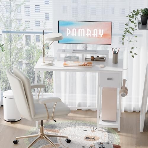 Pamray 39 Inch Small Computer Desk with Monitor Stand and Drawer for Gaming