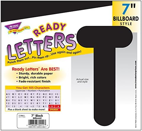 TREND Black 7-Inch Billboard Uppercase (EN/SP) Ready Letters, Bulletin Board Decor, 7-Inch, 105 Pieces