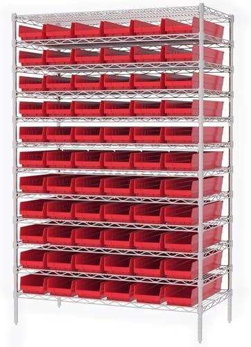 Akro-Mils 30164 Heavy Duty Plastic Shelf Bins, 24"x 6.5"x 4", Red, 6-Pk