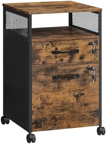 VASAGLE 2 Drawer File Cabinet with Lock, Rolling Printer Stand