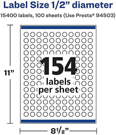 Avery Matte White Removable Round Labels, Sure Feed Technology, Print-to-The-Edge, 0.5" Diameter, 15,400 Removable Labels, Laser/Inkjet Printable