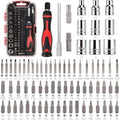 Amazon Basics Magnetic Ratcheting Wrench and Electronics Precision Screwdriver Tool Set, 73-Piece, with Carry Case for Household Repair, Small Jobs, Eyeglasses, Black/Red/Silver