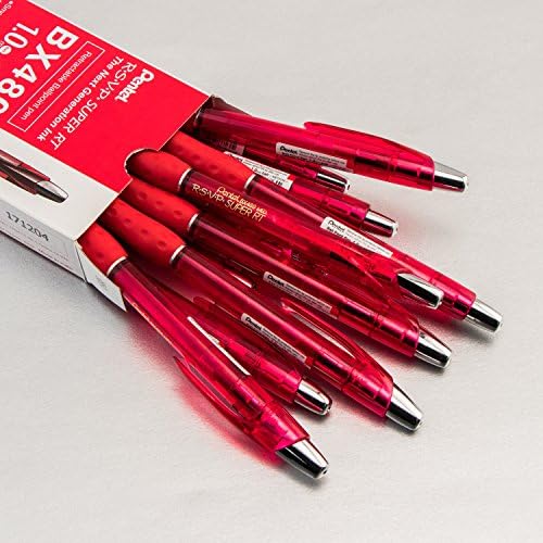 Pentel RSVP Super RT Ballpoint Pen, (1.0mm) Medium Line, Red Ink, Box of 12, (BX480-B)