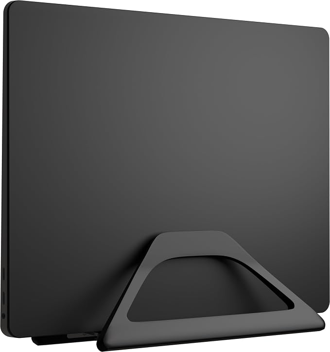 Aluminum Vertical Laptop Stand with Gravity Auto-Lock – Adjustable Laptop Holder Vertical fits MacBook Pro/Air, Chromebook & Gaming Laptops up to 17.3" – Space-Saving Desktop Dock - Black