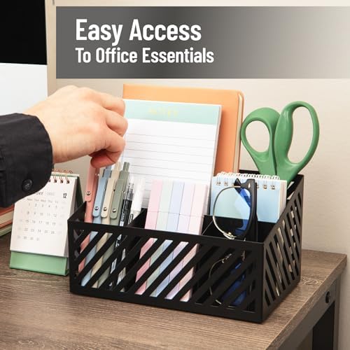 Mind Reader Desktop Organizer and Mail Sorter, Five Compartments, Office Supplies and Accessories, Metal, Black