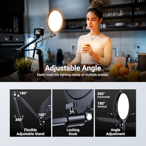 NEEWER Basics 2 Pack 10.5" Streaming Key Lighting, 3000-6500K 15W Full Screen LED Panel Ring Light with Adjustable Arm Stand Desk Clamp Timer for Laptop Computer Video Conference Zoom Makeup, R10