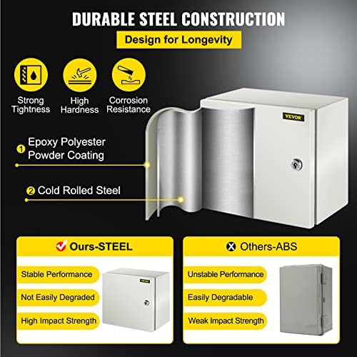 VEVOR NEMA Steel Enclosure, 12" x 12" x 8" NEMA 4X Steel Electrical Box,IP66 Waterproof & Dustproof,Outdoor/Indoor Electrical Junction Box,with Mounting Plate